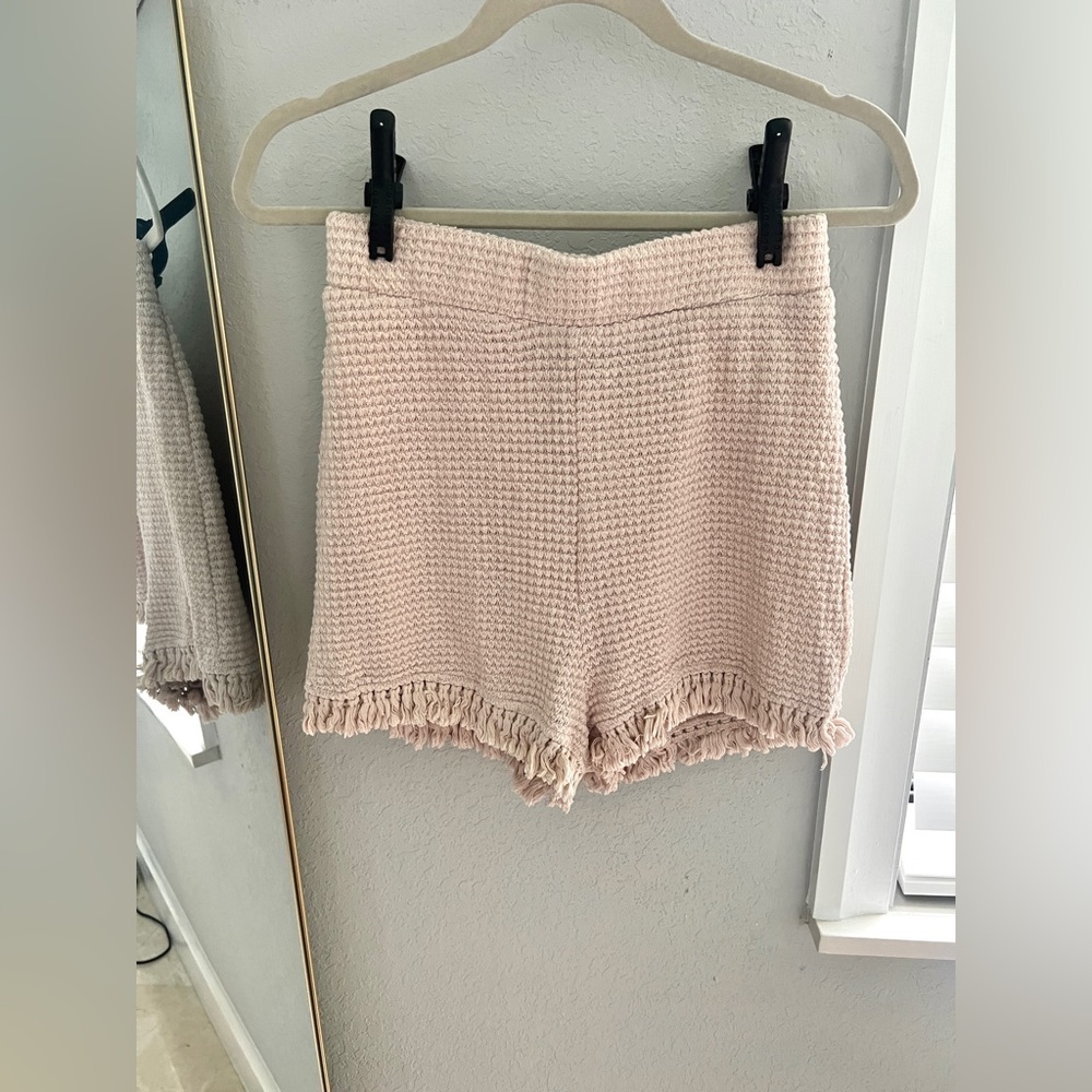 VICI DOLLS Neutral Knit Tassel Hem High Rise Lined Shorts